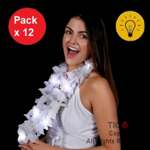 COLLAR HAWAIANO LUMINOSO FLORES BLANCAS x 12